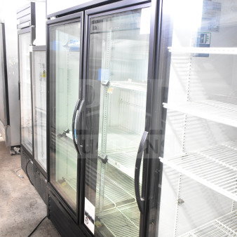 2021 True GDM-49F-HC 2 Door Commercial Cooler Merchandiser, 115V, 1 Phase, glass doors, shelving visible, good condition.