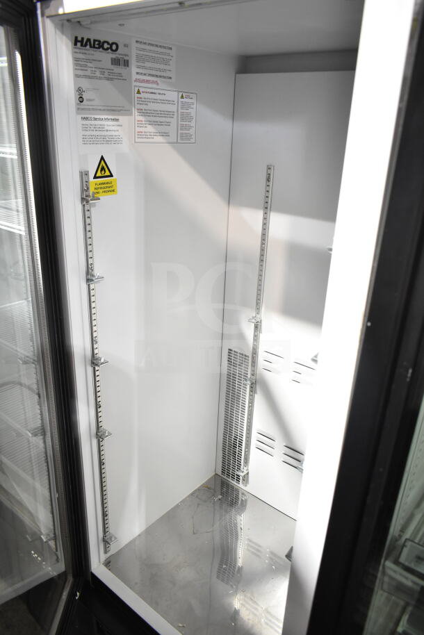Habco SE12HC Commercial Reach In Cooler Merchandiser, single door, 115 volts, 1 phase, clean interior, model label visible.