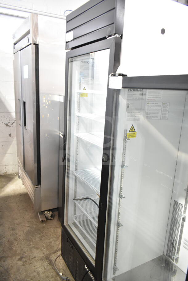 2019 Habco SE18HC commercial single door cooler, 115V, 1 phase, glass door, white interior, with adjustable shelves.
