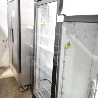 2019 Habco SE18HC commercial single door cooler, 115V, 1 phase, glass door, white interior, with adjustable shelves.
