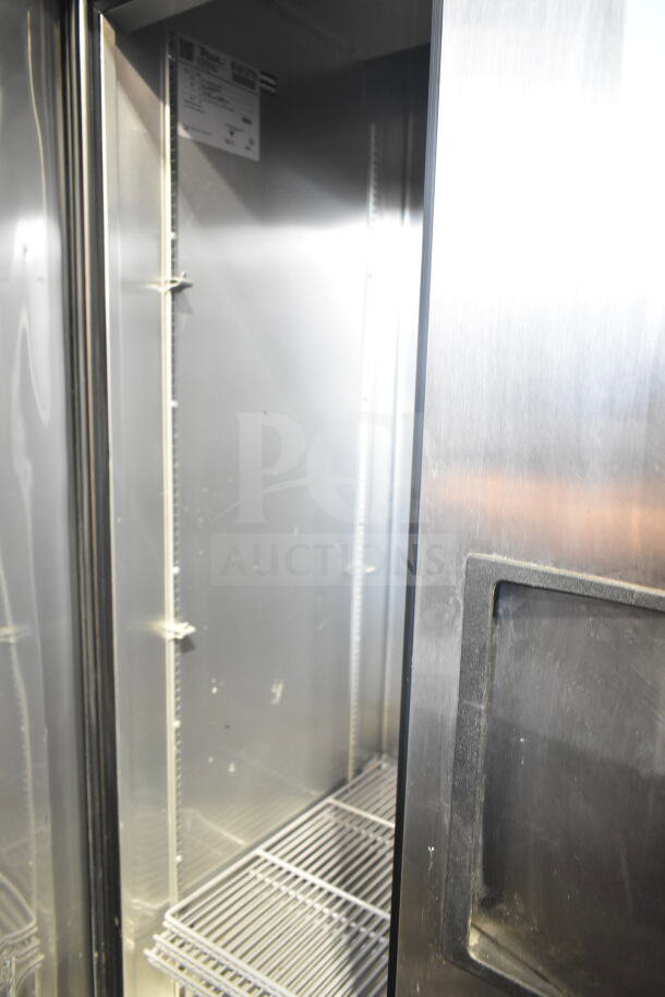 2017 True T-35 Commercial 2 Door Reach In Cooler, stainless steel, model T-35, 115 volts, 1 phase, excellent condition.