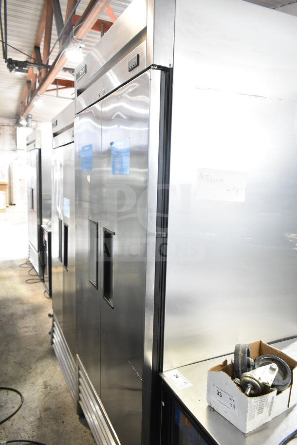 2017 True T-35-HC commercial 2 door reach-in cooler, stainless steel on casters, good condition, 115V, 1 phase.