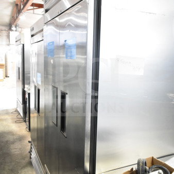 2017 True T-35-HC commercial 2 door reach-in cooler, stainless steel on casters, good condition, 115V, 1 phase.