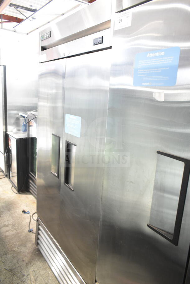 2017 True T-35-HC Commercial 2 Door Reach-In Cooler on casters, stainless steel, excellent condition, 115V, 1 phase.