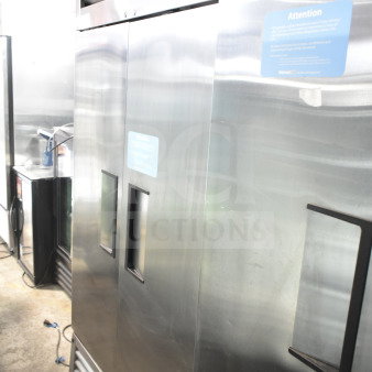 2017 True T-35-HC Commercial 2 Door Reach-In Cooler on casters, stainless steel, excellent condition, 115V, 1 phase.