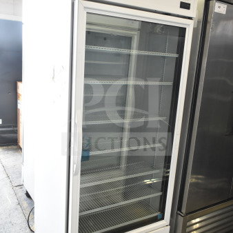 2021 True TSCI-600R-G-PH commercial single door reach-in cooler, glass door, shelving, 115V, excellent condition.