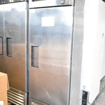 2017 True T-19F Commercial Freezer, single door, stainless steel, on casters, 115V, 1 phase, visible True branding.