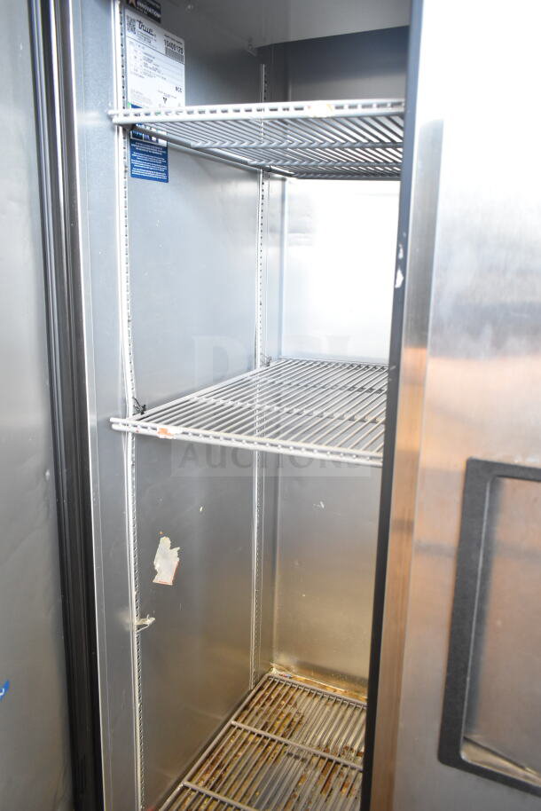 2022 True T-35-HC Commercial 2 Door Reach-In Cooler, 115V, stainless steel interior, on commercial casters.