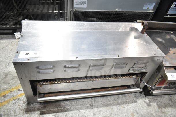 Imperial Commercial Gas Powered Cheese Melter, stainless steel, visible wear, branded label on front, lot tag 47.
