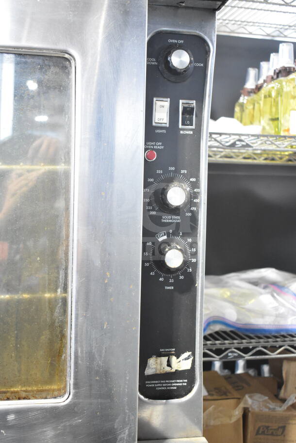 Blodgett commercial convection oven with view-through door, thermostatic controls, and casters. Good condition.