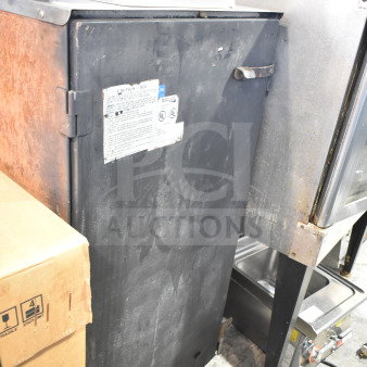 CookShack 250 Commercial Electric Smoker Cabinet, 208V, black exterior, visible control panel, signs of wear.