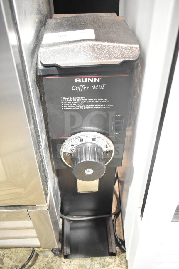 Bunn G3 HD commercial coffee grinder, 2017 model, 120V, black, with grind settings dial, in good condition.