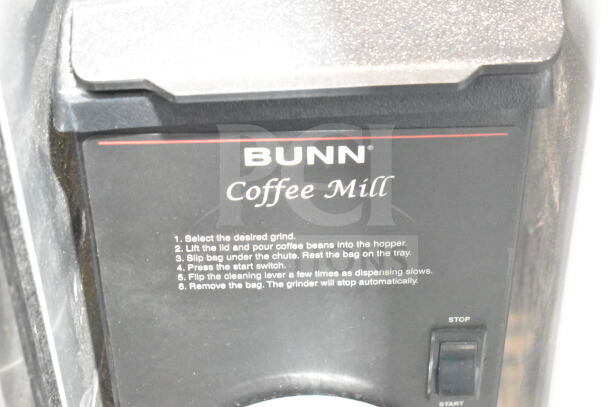 2017 Bunn G3 HD coffee grinder, model 22100.0000. Commercial countertop, 120V, visible instructions, excellent condition.