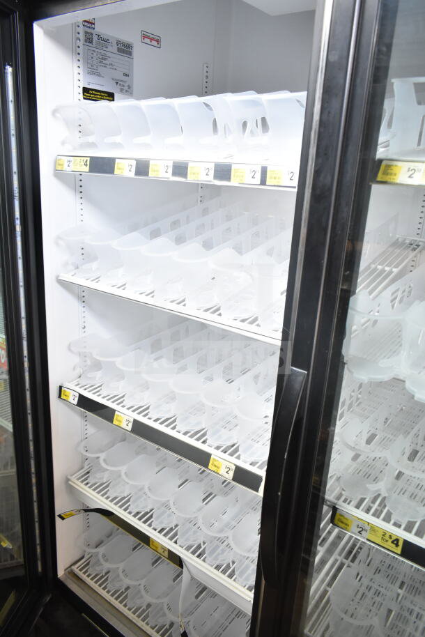 2017 True GDM-49-HC commercial cooler, two glass doors, multiple shelves, 115V, 1 phase, ideal for merchandising.