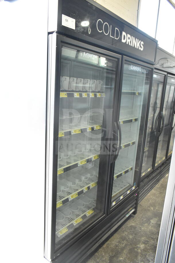 2019 True GDM-49-HC commercial 2-door reach-in cooler merchandiser, 115 volts, 1 phase, black exterior, used condition.