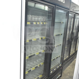 2019 True GDM-49-HC commercial 2-door reach-in cooler merchandiser, 115 volts, 1 phase, black exterior, used condition.