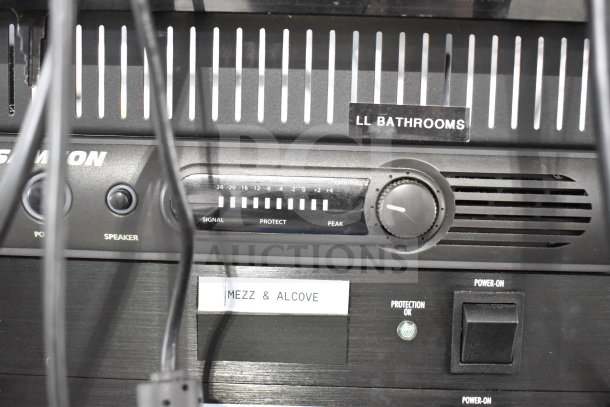 15 units featuring 10 Crown CTs 1200 amplifiers, 3 Furman M-8x regulators, with Samson and Middle Atlantic rack in AV cart.