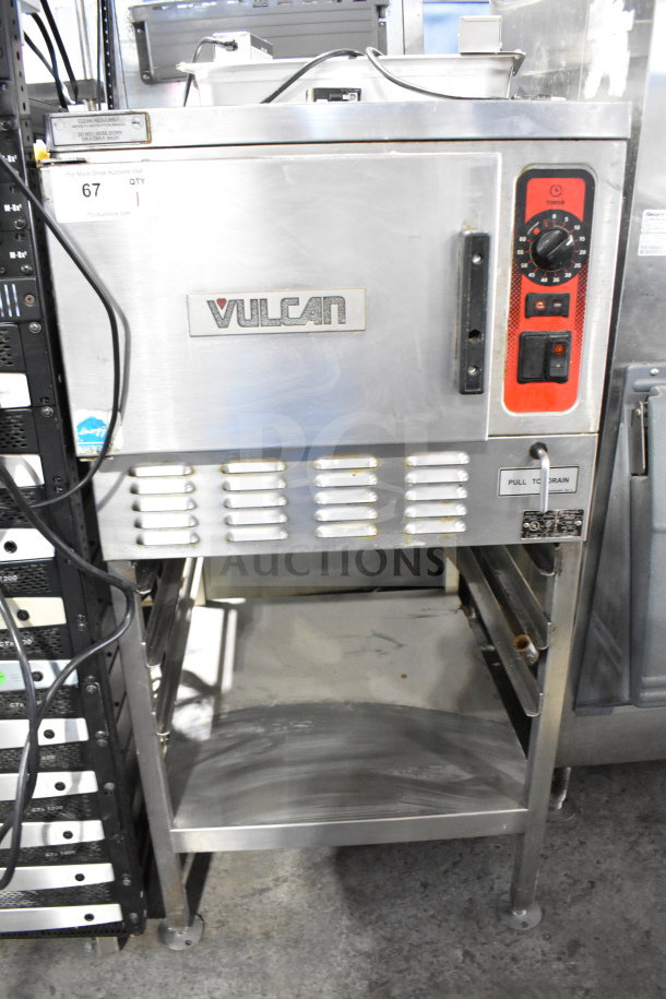 Vulcan C24EO3 commercial steam cabinet, single deck, on stand. 208/240V, 3/1 phase. Features dial timer and control panel.