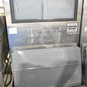 Follett SG700S Commercial Ice Bin, stainless steel, visible markings, sturdy design, gently used condition.