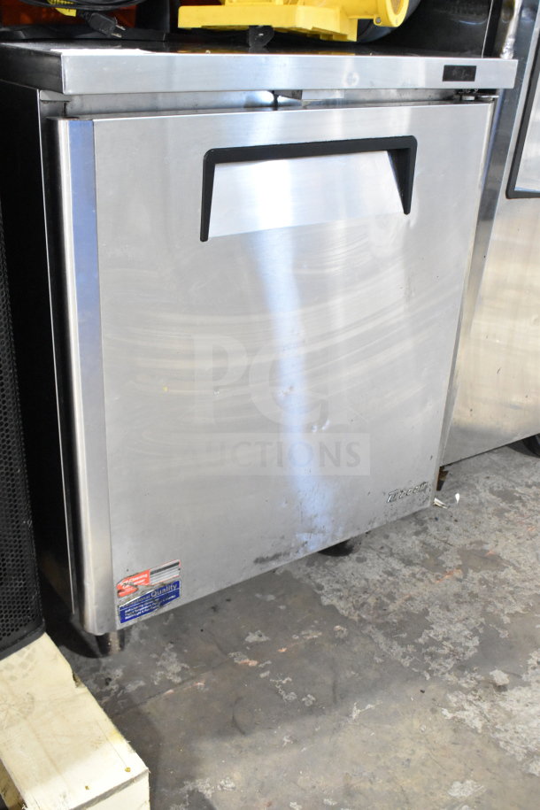 Turbo Air MUR-28-N undercounter cooler, stainless steel, single door, on casters, 115 volts, 1 phase, visible surface wear.