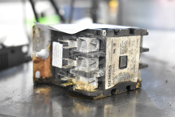 Siemens A2CF35AG Definite Purpose Contactor, worn condition, visible rust and residue, model label intact.