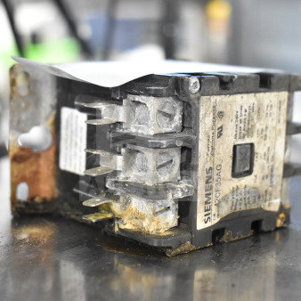 Siemens A2CF35AG Definite Purpose Contactor, worn condition, visible rust and residue, model label intact.