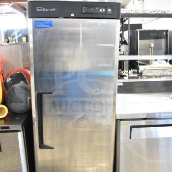 Turbo Air M3F19-1 commercial single door reach-in freezer on casters, stainless steel, 115V, used condition.