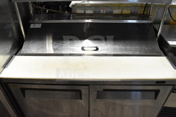 Turbo Air MST-48-N commercial sandwich prep table, bain marie top, 2-tier shelf, on casters. Used condition.