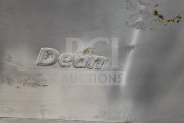 Dean SR162GN commercial deep fat fryer, natural gas, 150,000 BTU. Visible wear and stains on the metal surface. Dean logo shown.