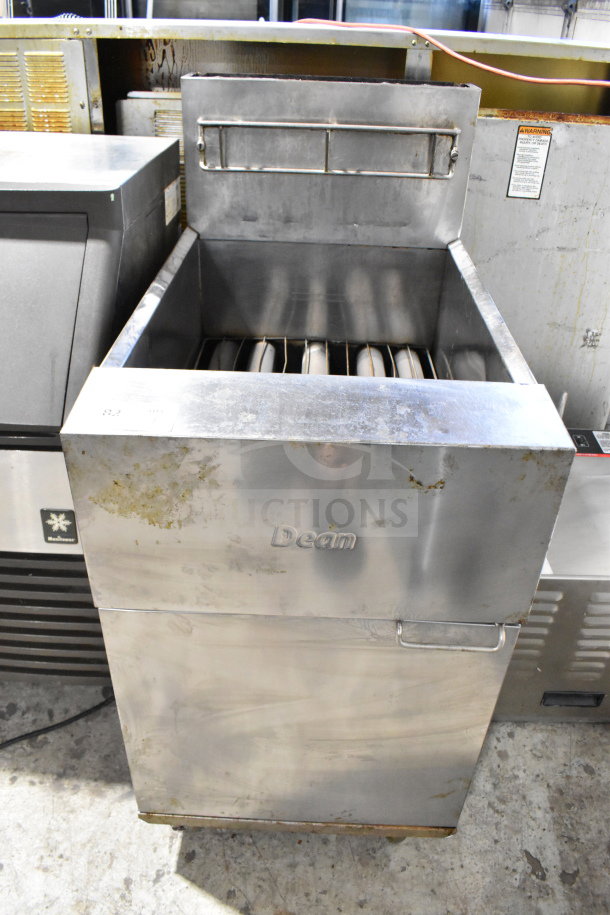 Dean SR162GN commercial floor-style natural gas deep fat fryer, 150,000 BTU, stainless steel, used condition with visible wear.