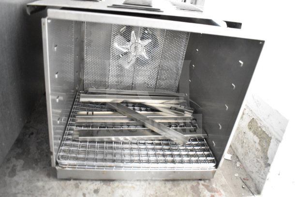 Weston PRO-1000 food dehydrator, stainless steel, interior view with racks, 115 volts, 1 phase, open door, clean condition.