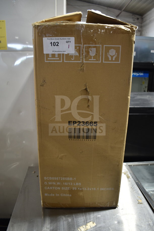Costway EP23665 Air Cooler in original box, showing manufacturer labels and carton size 29.1x13.2x16.1 inches. Condition appears unopened.