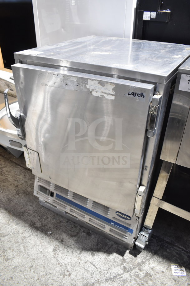 Follett REF5 Commercial Single Door Undercounter Cooler, 115V, 1 Phase, stainless steel, visible wear, latch marking.