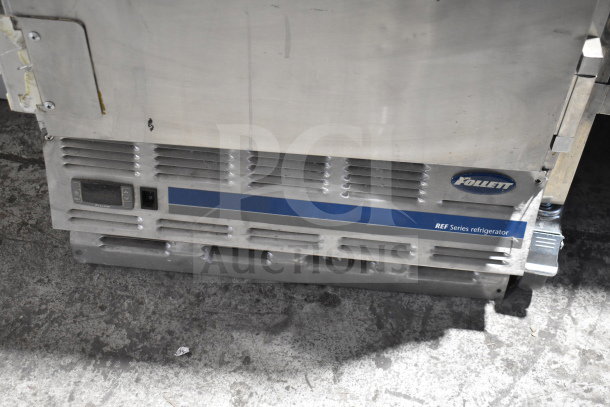 Follett REF5 commercial undercounter cooler, stainless steel, 115 volts, single door, visible ventilation, good condition.