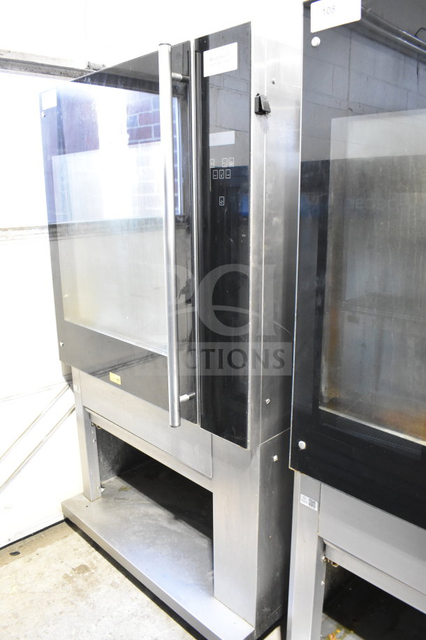 Fri-jado TDR 7-P electric rotisserie oven on casters, stainless steel, glass door, 208V, 3-phase, commercial use.