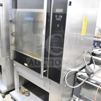 Fri-jado TDR 7-P commercial electric rotisserie oven on casters, 208V, 3 phase. Stainless steel, touch controls, used condition.