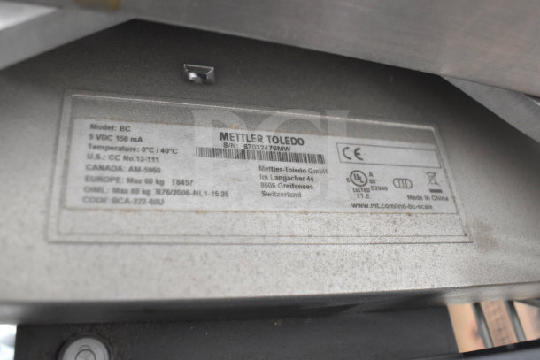 Mettler Toledo BC Commercial Food Scale, Model BC, serial number visible. Metal finish, made in China, used condition.
