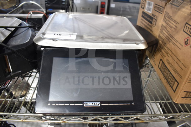 Hobart commercial countertop food portioning scale, touchscreen display, stainless platform, 120/208-240V, 1 phase, model unreadable, used condition.