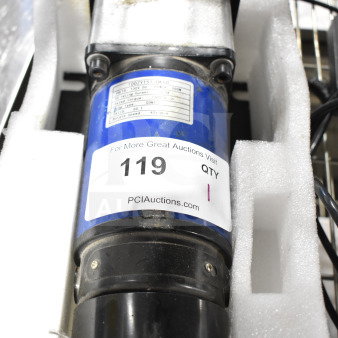 100ZYT51 GK60 Motor in packaging, model label visible, indicates power 700W, rotate speed 47 r/min. Auction tag 119 attached.
