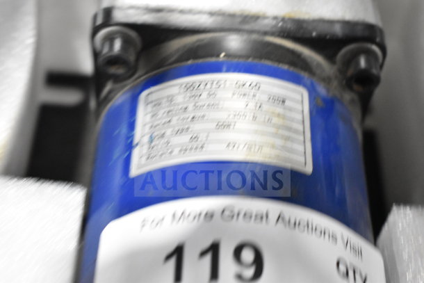 100ZYT51 GK60 Motor with blue casing, seen with a manufacturer label detailing specifications, used condition.
