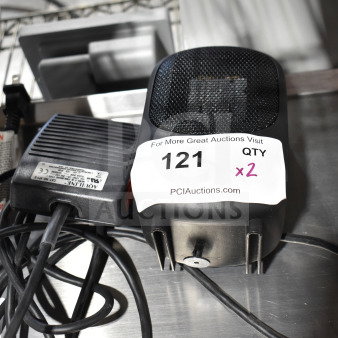 Mainstays MH-16B ceramic heater and Aquiline pedal, auction label "121 QTY x2". Cords visible, gently used condition.