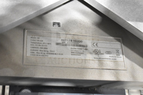 Mettler Toledo BC Commercial Countertop Food Portioning Scale, Model BC, metal finish, visible compliance labels.
