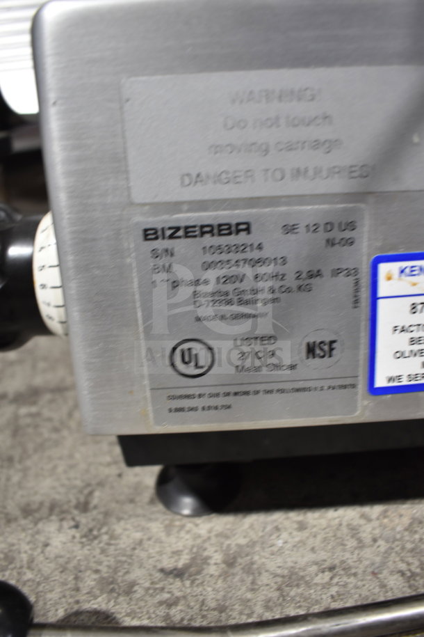 Bizerba SE 12 D US Commercial Meat Slicer, 120V, 1 Phase, UL and NSF listed, visible control dial, metal casing.