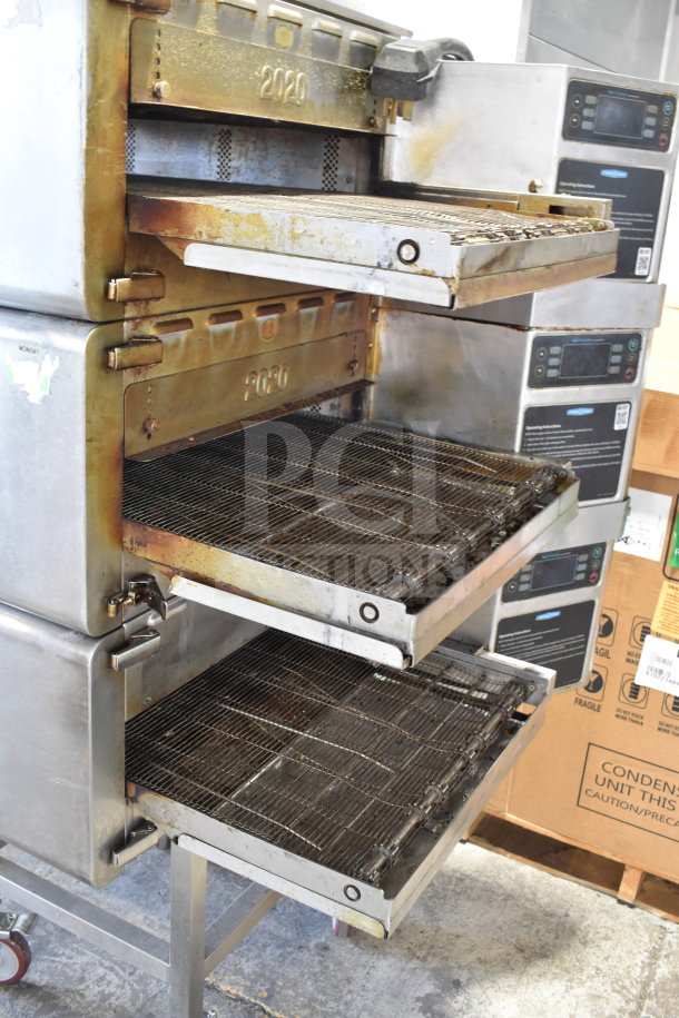 Turbochef HhC2020 commercial conveyor ovens on stand, 3 units, electric, 208/240V, used with mild wear.