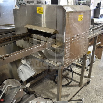 Belshaw TG50 Thermoglazing Station on casters, stainless steel, 208V, 1 phase, good condition, caution labels visible.