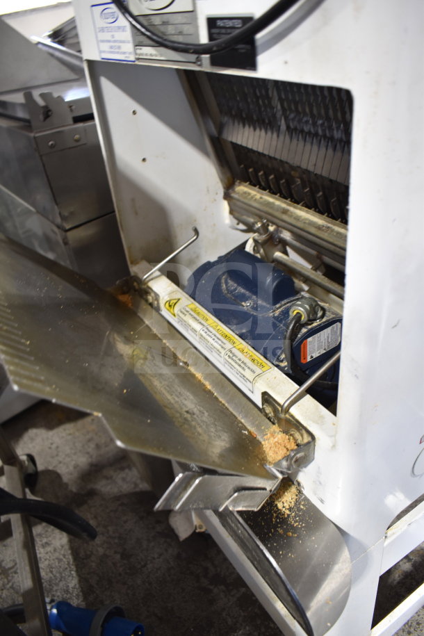 Oliver 797-32NC floor-style bread loaf slicer with Pro Guard chute, visible safety and operation labels, used condition.