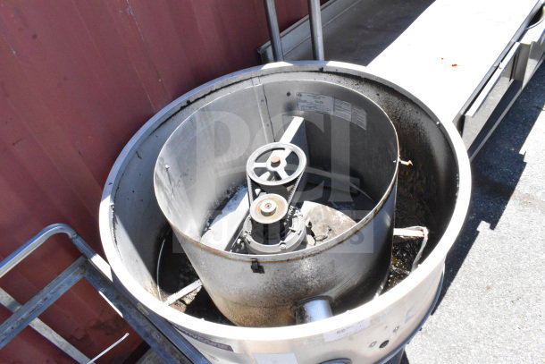 CaptiveAire NCA18FA commercial rooftop mushroom exhaust fan, visible wear, 115 volts, 1 phase, labels intact.
