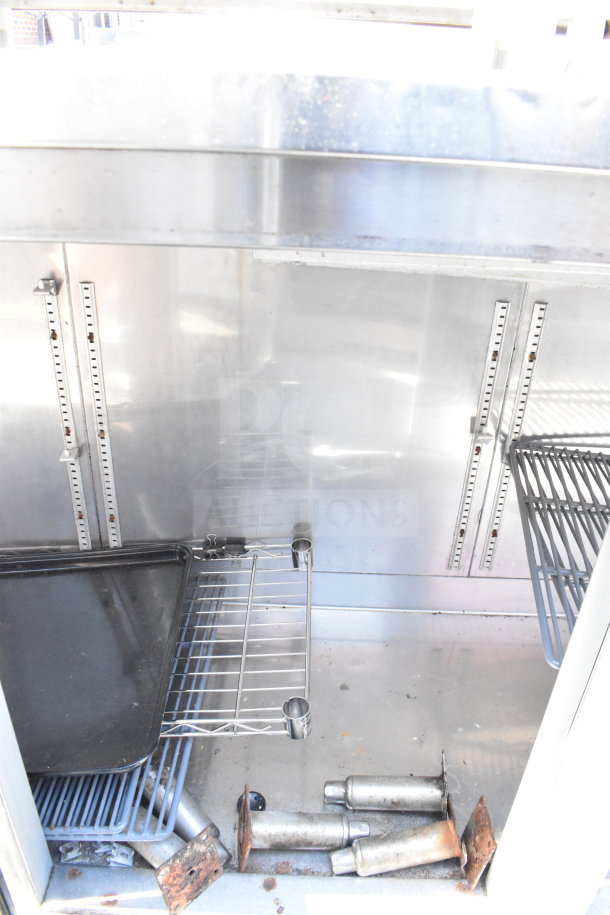 Perlick Commercial 4 Door Back Bar Cooler, missing 2 doors, used condition, stainless steel interior, removable shelves.