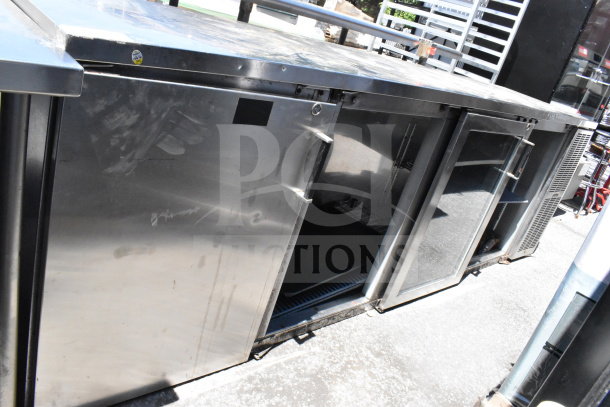 Perlick Commercial 4 Door Back Bar Cooler, stainless steel, missing 2 doors, suitable for bar storage.