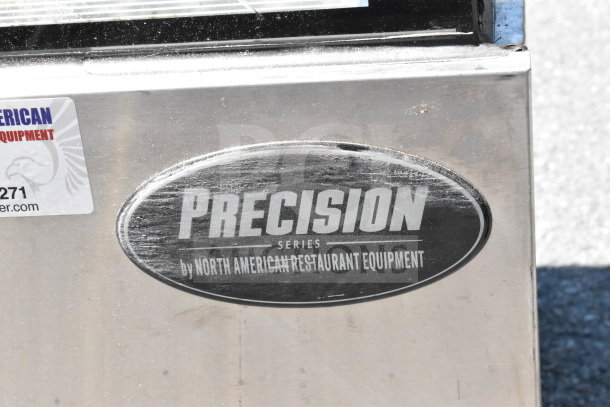 Precision CD60-3-HC deli display case label, black oval with "Precision Series by North American Restaurant Equipment."